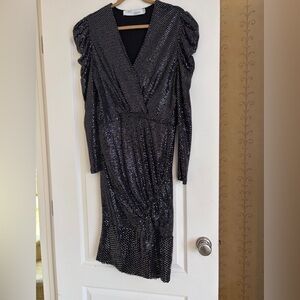 IRO Black Sequin Long Sleeve Midi Dress 42